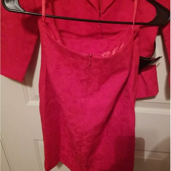 Vintage NINA COLE size 4 RED 2-piece suit SKIRT/JACKET with Shoulder Pads/Belt - Picture 6 of 9